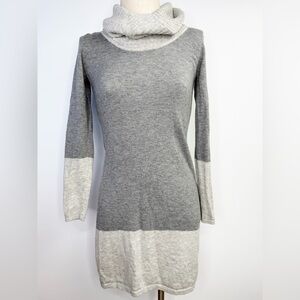 Athleta 100% merino extra fine wool cowl neck sweater dress Small colorblock rib